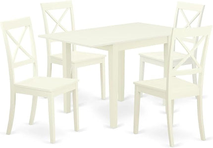 East West Furniture NDBO5-LWH-W Norden 5 Piece Room Set Includes a Rectangle Dining Table with Dropleaf and 4 Wood Seat Chairs, 30x48 Inch, Linen White - LeafyLoom