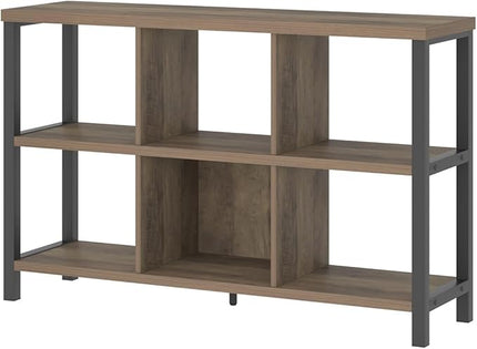 FOLUBAN 6 Cube Storage Organizer with Shelf, Industrial Horizontal Bookshelf, Low Cubby Bookcase for Living Room Bedroom, 47 Inch Oak - LeafyLoom