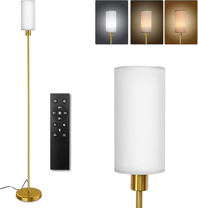 Floor Lamp for Living Room with 3 Color Temperature LED Bulb, Modern Standing Lamp with Remote Control, 68" Tall Pole Floor Lamp for Office, Bedroom, Reading (Bulb Included) - LeafyLoom