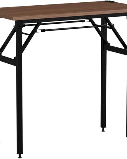 Frylr Small Folding Computer Desk 31.5''LX 15.7''X 29'' with 2 Power Sockets and 2.1A USB Charging Ports, Home Office Desk Portable Writing Desks for Small Space, Foldable Desk, Walnut - LeafyLoom