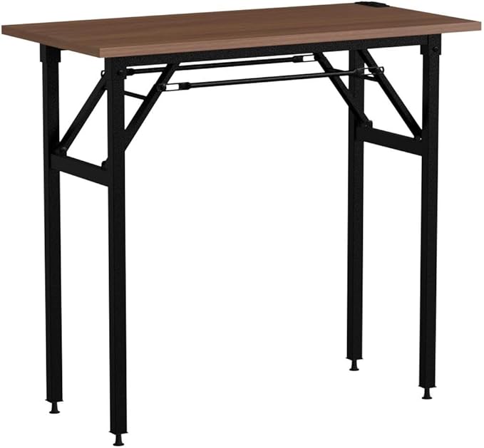 Frylr Small Folding Computer Desk 31.5''LX 15.7''X 29'' with 2 Power Sockets and 2.1A USB Charging Ports, Home Office Desk Portable Writing Desks for Small Space, Foldable Desk, Walnut - LeafyLoom