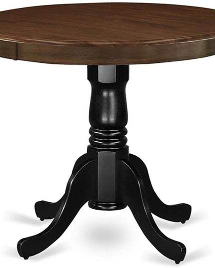 East West Furniture Antique Dining Round Wooden Table Top with Pedestal Base, 36x36 Inch, Walnut & Black - LeafyLoom