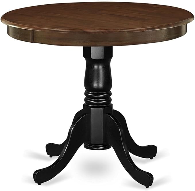 East West Furniture Antique Dining Round Wooden Table Top with Pedestal Base, 36x36 Inch, Walnut & Black - LeafyLoom