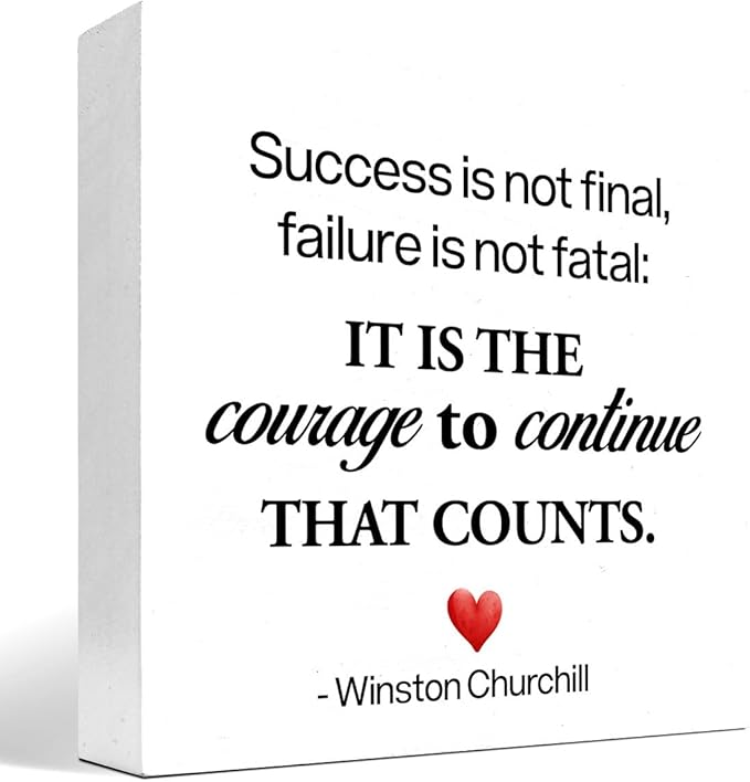 Motivational Wood Box Sign Desk Decor,Success is not Final Failure is not Fatal Wood Plaque Signs,Rustic Positive Wooden Block Sign Decor for Home Office Shelf Desk Table Decoration C1071 - LeafyLoom