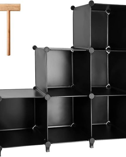 Gold Armour Cube Storage 6-Cube Bookshelf Closet Organizer Storage Shelves Shelf Cubes Organizer Plastic Square Bookcase DIY Closet Cabinet Organizer Shelving for Home Office Bedroom (Black) - LeafyLoom