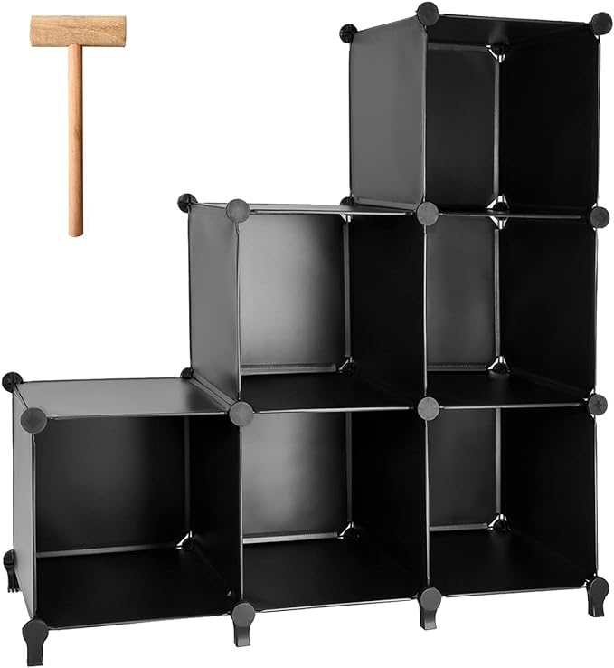 Gold Armour Cube Storage 6-Cube Bookshelf Closet Organizer Storage Shelves Shelf Cubes Organizer Plastic Square Bookcase DIY Closet Cabinet Organizer Shelving for Home Office Bedroom (Black) - LeafyLoom