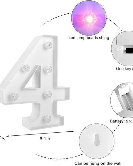 Decorative Led Light Up Number, Light Up Number Sign for Night Light Wedding Birthday Party Christmas Home Bar Decoration Number-(Number 4) - LeafyLoom