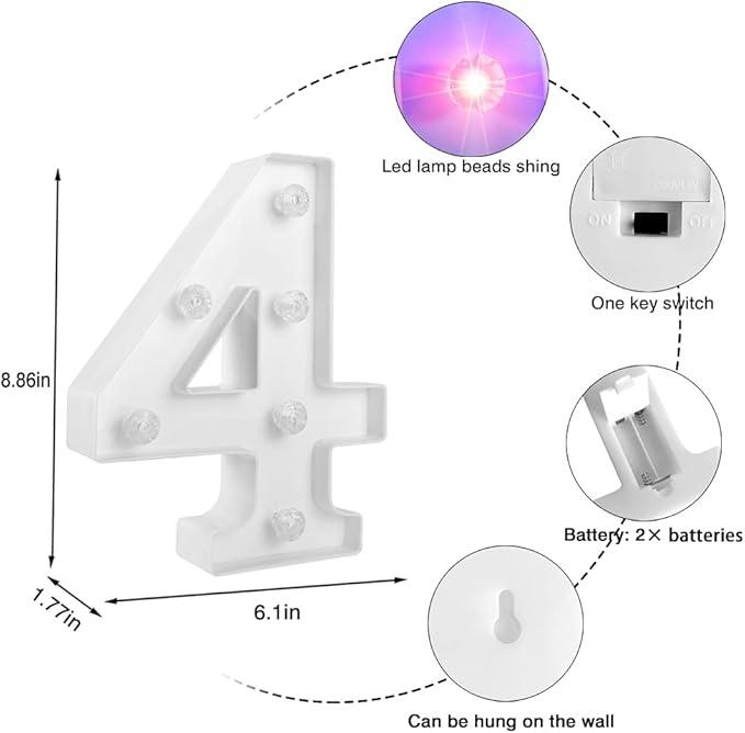 Decorative Led Light Up Number, Light Up Number Sign for Night Light Wedding Birthday Party Christmas Home Bar Decoration Number-(Number 4) - LeafyLoom