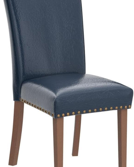 COLAMY Upholstered Parsons Dining Chairs Set of 4, PU Leather Dining Room Kitchen Side Chair with Nailhead Trim and Wood Legs - Blue - LeafyLoom