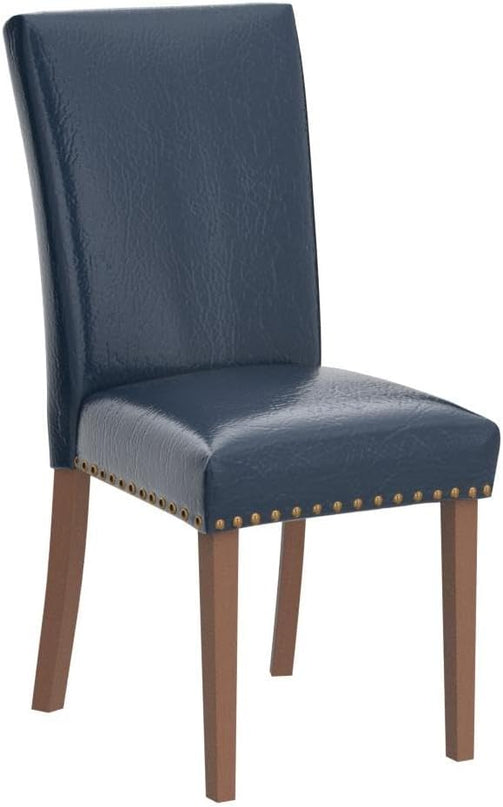COLAMY Upholstered Parsons Dining Chairs Set of 4, PU Leather Dining Room Kitchen Side Chair with Nailhead Trim and Wood Legs - Blue - LeafyLoom