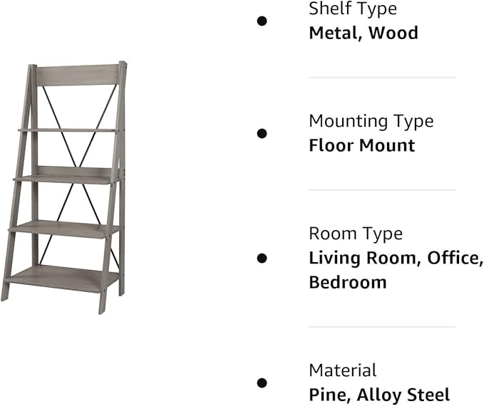 Walker Edison X Back Modern Farmhouse Wood Bookcase Bookshelf Home Office Living Room Storage, 4 Shelves, Grey - LeafyLoom