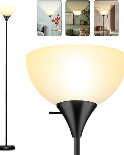 Standing Lamp, Led Floor Lamps for Living Room, Drop-resistant White Lampshade, Rotary Switch, Industrial Metal Tall Lamp for Living Room Bedroom Study Office kid’s room - LeafyLoom