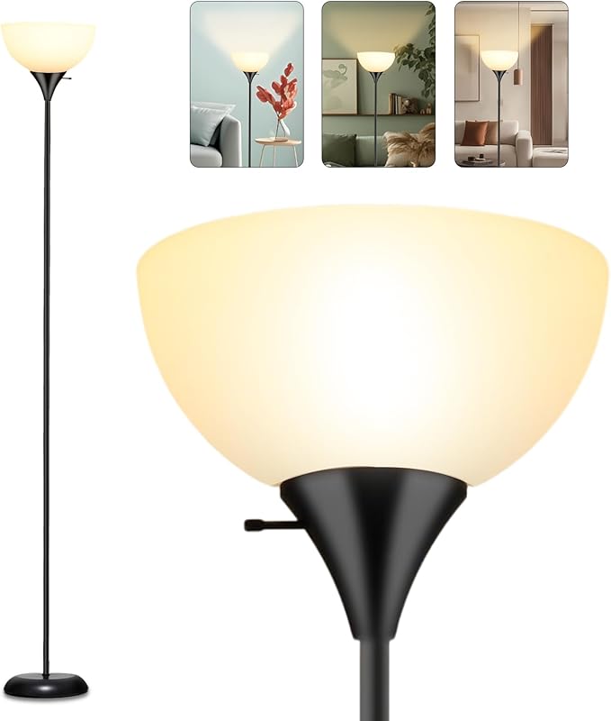 Standing Lamp, Led Floor Lamps for Living Room, Drop-resistant White Lampshade, Rotary Switch, Industrial Metal Tall Lamp for Living Room Bedroom Study Office kid’s room - LeafyLoom