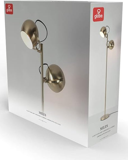 Globe Electric 67515 61" 2-Light Floor, Matte, Adjustable Lamp Heads, in-Line On Off Foot Switch, Miles (Brass) - LeafyLoom