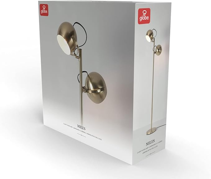 Globe Electric 67515 61" 2-Light Floor, Matte, Adjustable Lamp Heads, in-Line On Off Foot Switch, Miles (Brass) - LeafyLoom