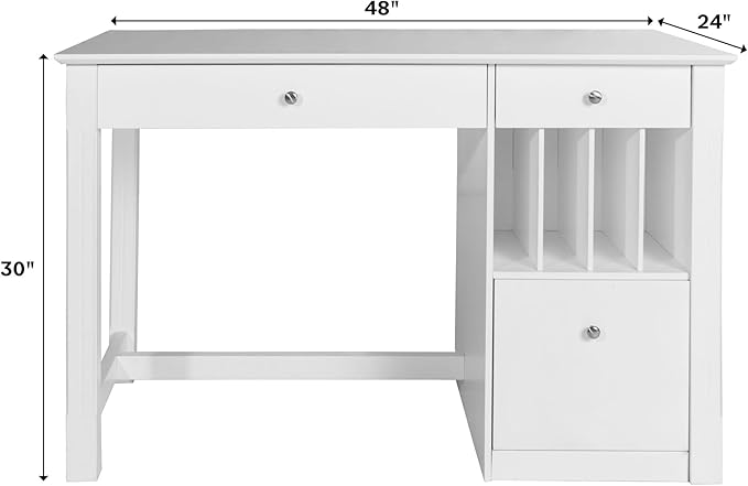Walker Edison Modern Wood Computer Writing Desk Storage File Drawer Office Home Office Workstation Small, 48 Inch, White - LeafyLoom