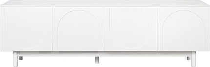 Merax Graceful TV Stand with Arch Cabinets for Televisions Up to 78'', Minimalist Entertainment Center with Solid Wood Legs and Adjustable Shelves, Practical Media Console for Living Room, White - LeafyLoom