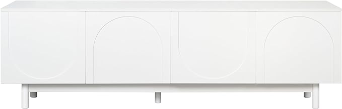 Merax Graceful TV Stand with Arch Cabinets for Televisions Up to 78'', Minimalist Entertainment Center with Solid Wood Legs and Adjustable Shelves, Practical Media Console for Living Room, White - LeafyLoom