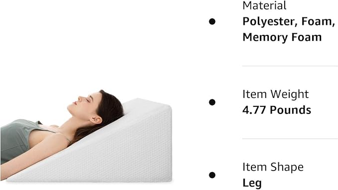 Bed Wedge Pillows Leg Elevation Reading Pillow & Back Support Wedge Pillow - for Back and Legs Support, Back Pain, Leg Pain, Pregnancy, Neck and Shoulder Joint Pain, Sleeping (White, 12" x 24" x 24") - LeafyLoom