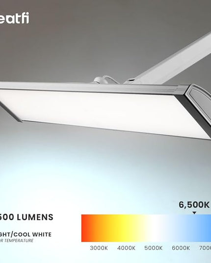 Neatfi Ultra 3,500 Lumen LED Desk Lamp, 45W, 26-Inch Wide Metal Shade, 270 SMD LEDs (Non-CCT with Clamp, Silver) - LeafyLoom