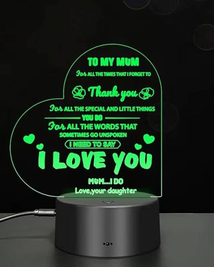 to My Mom I Love You 3D Light Birthday Gift, 7-Color USB Charging Bedside Decoration, I Love You Mother's Day Gift, New Love Heart Birthday Gifts for Mother - LeafyLoom
