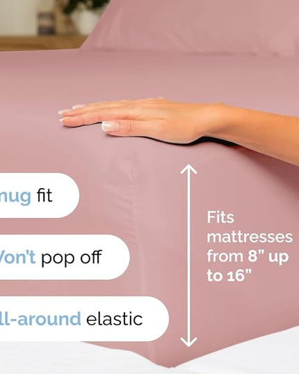 King Size 4 Piece Sheet Set - Comfy Breathable & Cooling Sheets - Hotel Luxury Bed Sheets for Women & Men - Deep Pockets, Easy-Fit, Extra Soft & Wrinkle Free Sheets - Mauve Oeko-Tex Bed Sheet Set - LeafyLoom