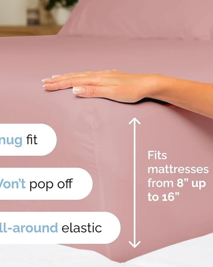 Queen Size 4 Piece Sheet Set - Comfy Breathable & Cooling Sheets - Hotel Luxury Bed Sheets for Women & Men - Deep Pockets, Easy-Fit, Extra Soft & Wrinkle Free Sheets - Mauve Oeko-Tex Bed Sheet Set - LeafyLoom