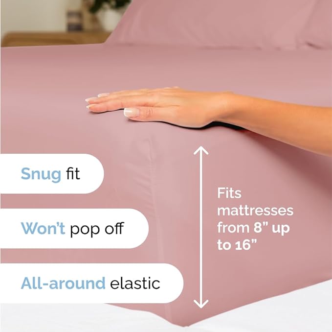 Queen Size 4 Piece Sheet Set - Comfy Breathable & Cooling Sheets - Hotel Luxury Bed Sheets for Women & Men - Deep Pockets, Easy-Fit, Extra Soft & Wrinkle Free Sheets - Mauve Oeko-Tex Bed Sheet Set - LeafyLoom