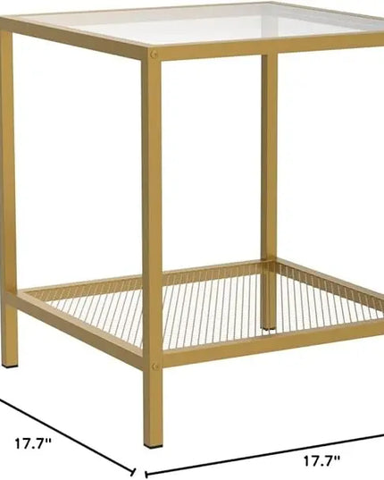 SAYGOER Glass Side Table Small Gold End Table for Small Spaces 2-Tier Square Night Stand with Storage Modern Bed Side Table with Gold Frame for Bedroom Living Room, Easy Assembly - LeafyLoom