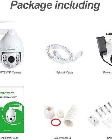 SV3C 1080P Outdoor PTZ WiFi Camera, ONVIF Security IP Camera with Auto Tracking, 197ft HD Night Vision, 5X Optical Zoom, Two-Way Audio, Waterproof, Compatible with Blue Iris, SD Card Slot, CamHiPro SV3C