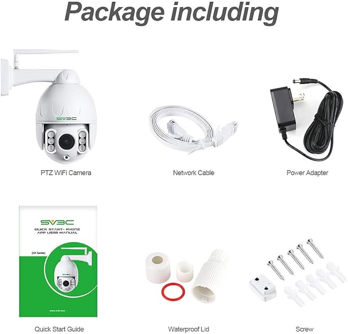 SV3C 1080P Outdoor PTZ WiFi Camera, ONVIF Security IP Camera with Auto Tracking, 197ft HD Night Vision, 5X Optical Zoom, Two-Way Audio, Waterproof, Compatible with Blue Iris, SD Card Slot, CamHiPro SV3C