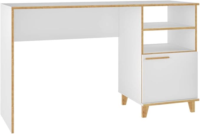 Manhattan Comfort Minetta Mid-Century Modern Home Office Desk, White - LeafyLoom