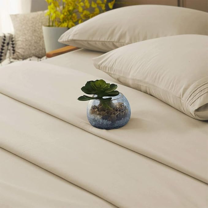 SONORO KATE Bed Sheet Set Super Soft Microfiber 1800 Thread Count Luxury Egyptian Sheets 16-Inch Deep Pocket，Wrinkle -4 Piece (Beige, Full) - LeafyLoom
