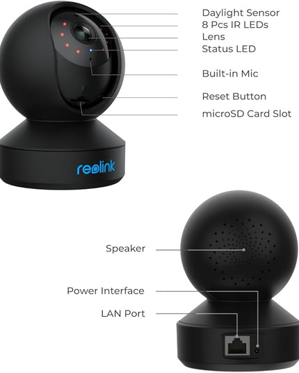 REOLINK Indoor Security Camera E1 Pro(Black), 4MP Plug-in Pet Camera Support 2.4/5 GHz WiFi, 360 Degree Auto Tracking Baby/Dog Monitor, Person/Pet Detection, Night Vision, 2 Way Audio, Local Storage REOLINK