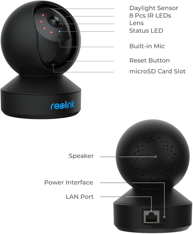 REOLINK Indoor Security Camera E1 Pro(Black), 4MP Plug-in Pet Camera Support 2.4/5 GHz WiFi, 360 Degree Auto Tracking Baby/Dog Monitor, Person/Pet Detection, Night Vision, 2 Way Audio, Local Storage REOLINK