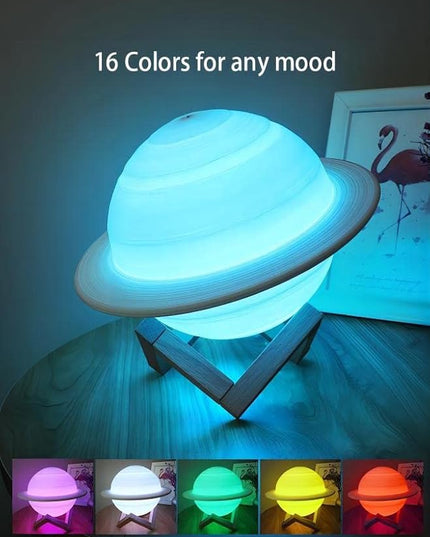 Saturn Lamp LED 3D PrintDecor Lamp Galaxy Planet Lampwith Stand/Remote Control/Touch/USB Rechargeable (6.3inch 16 Colors) - LeafyLoom