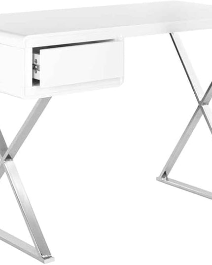 Safavieh Home Collection Hanover Desk, White/Chrome - LeafyLoom