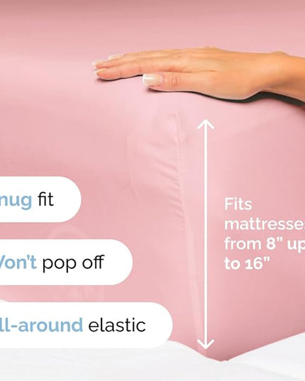 Queen Size 4 Piece Sheet Set - Comfy Breathable & Cooling Sheets - Hotel Luxury Bed Sheets for Women & Men - Deep Pockets, Easy-Fit, Soft & Wrinkle Free Sheets - Baby Pink Oeko-Tex Bed Sheet Set - LeafyLoom