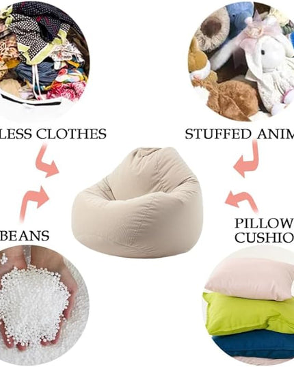 3 Ft Bean Bag Chair Cover (No Filler) Stuffed Animal Storage Bean Bag Cover for Pets Dogs/Cats Bed Corduroy Stuffed for Organizing Plush Toys - LeafyLoom
