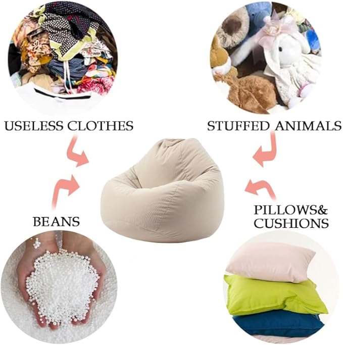3 Ft Bean Bag Chair Cover (No Filler) Stuffed Animal Storage Bean Bag Cover for Pets Dogs/Cats Bed Corduroy Stuffed for Organizing Plush Toys - LeafyLoom