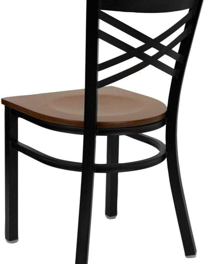 Flash Furniture HERCULES Series Black ''X'' Back Metal Restaurant Chair - Cherry Wood Seat - LeafyLoom