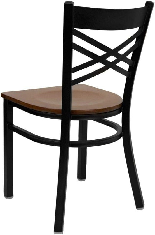 Flash Furniture HERCULES Series Black ''X'' Back Metal Restaurant Chair - Cherry Wood Seat - LeafyLoom