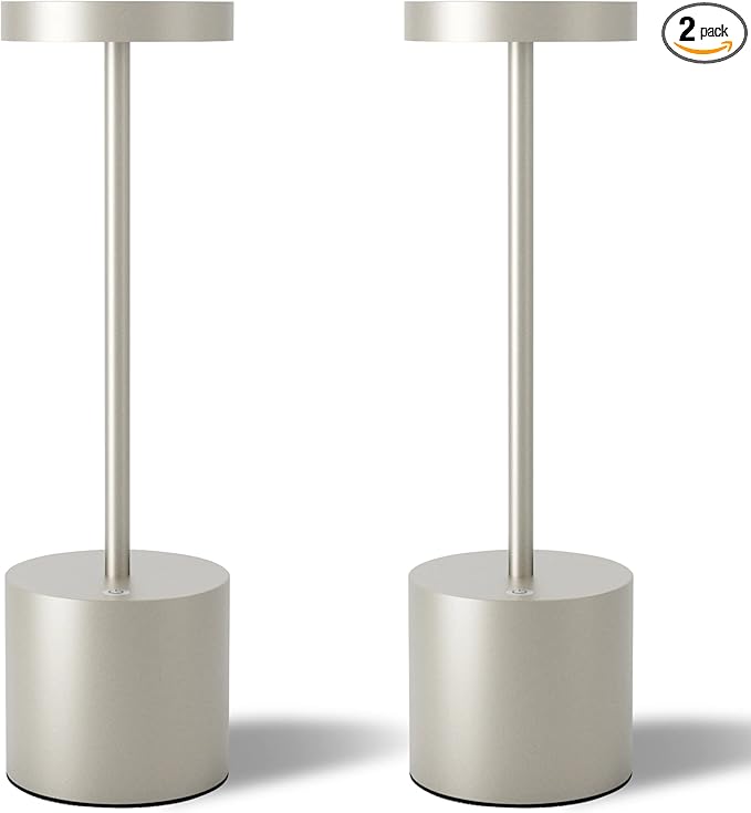 Cordless Table Lamps Set of 2, 5000mAh Rechargeable Battery Powered Lamp, 3 Color Stepless Dimmable LED Table Lamp, Portable Table Light for Outdoor/Indoor/Restaurant/Home.(Chrome) - LeafyLoom