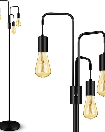 BoostArea Industrial Floor Lamp for Living Room,Modern Standing Lamp Stand Up Lamp with 3 Light, Bulbs Not Included,Simple Design Floor Lamp for Bedroom, Living Room, Office, Kids Room, Reading - LeafyLoom