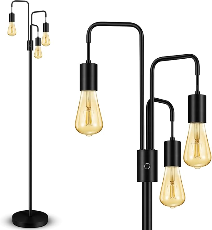 BoostArea Industrial Floor Lamp for Living Room,Modern Standing Lamp Stand Up Lamp with 3 Light, Bulbs Not Included,Simple Design Floor Lamp for Bedroom, Living Room, Office, Kids Room, Reading - LeafyLoom