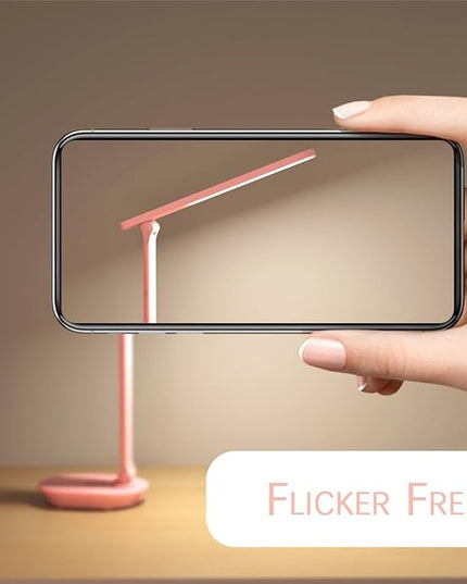 Pink Desk Lamp College Dorm Essentials for Girls, 3 Color Dimmable Reading Lamp, Battery Operated, USB Rechargeable Powered, Cordless, Portable, Cute LED Desk Lamps for Home Office, Bedrooms, Study - LeafyLoom