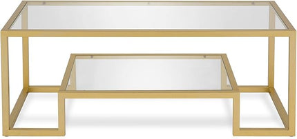 Henn&Hart 45" Wide Rectangular Coffee Table in Brass, Modern coffee tables for living room, studio apartment essentials - LeafyLoom