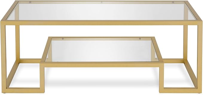 Henn&Hart 45" Wide Rectangular Coffee Table in Brass, Modern coffee tables for living room, studio apartment essentials - LeafyLoom