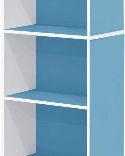 Furinno Luder Bookcase / Book / Storage , 5-Tier, White / Light Blue - LeafyLoom