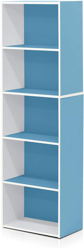 Furinno Luder Bookcase / Book / Storage , 5-Tier, White / Light Blue - LeafyLoom